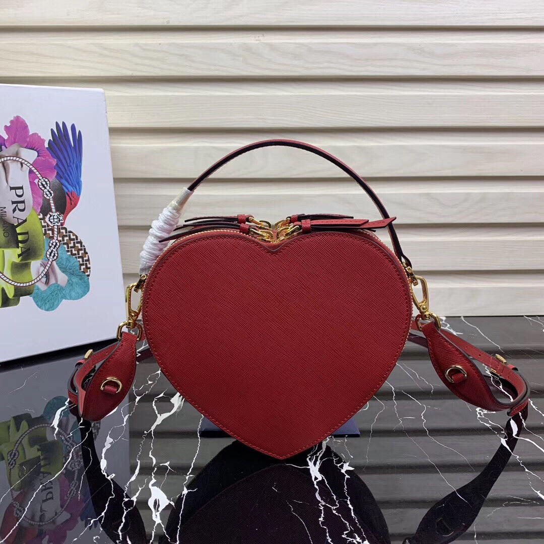 Prada Odette Heart Bag In Red Saffiano Leather